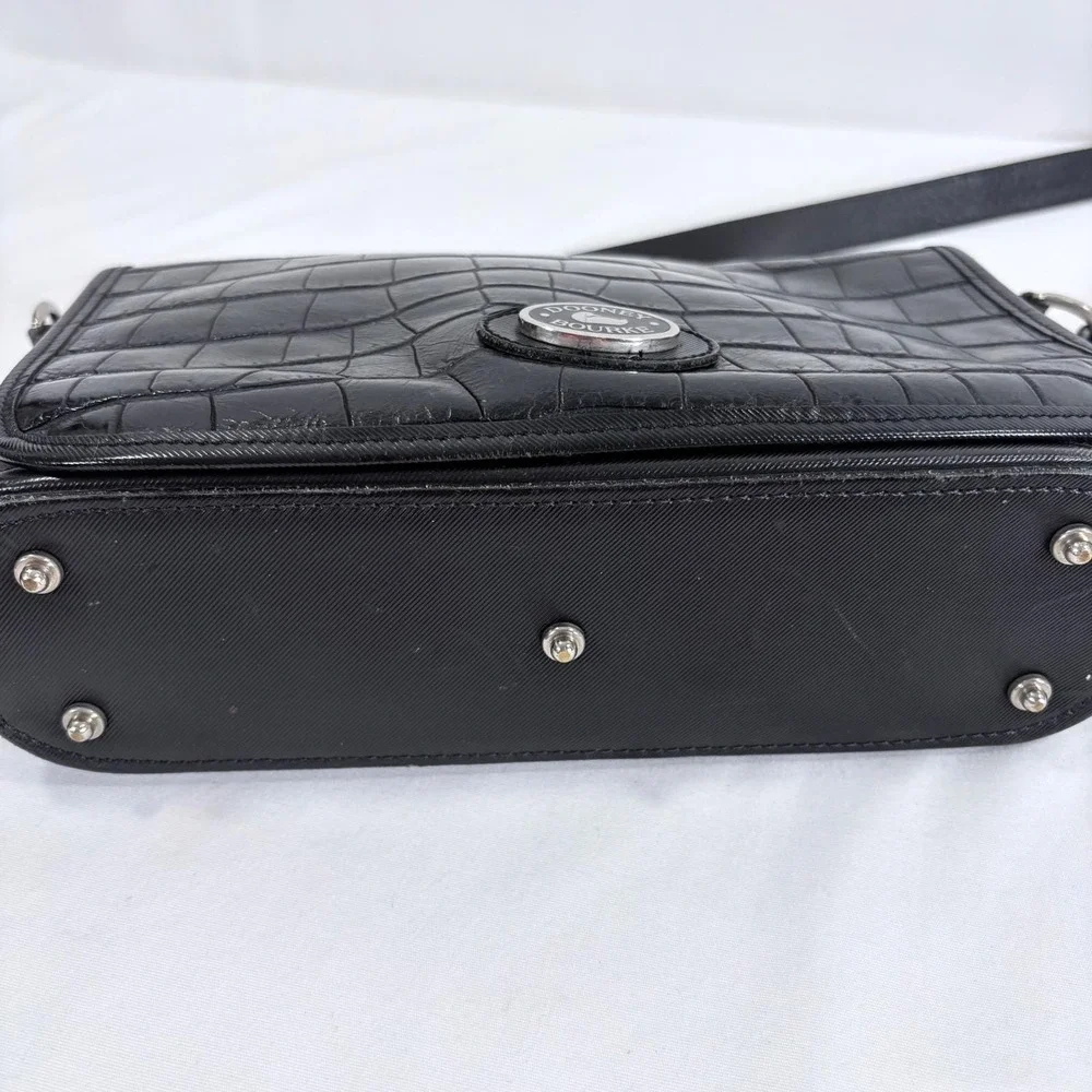 VTG Dooney & Bourke Black‎ Croc Embossed Leather Flap Shoulder Bag Purse